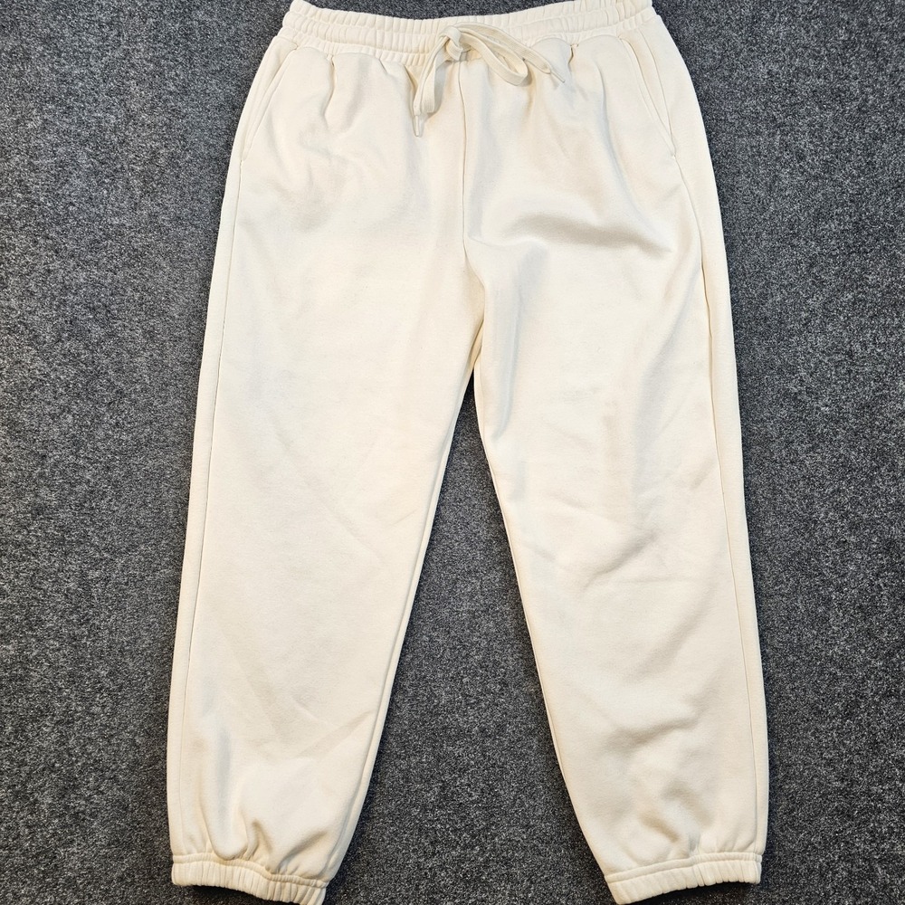 Fabletics Jogger Sweatpants Women XXL Cream Fleece Lined Elastic Waist Drawstrin